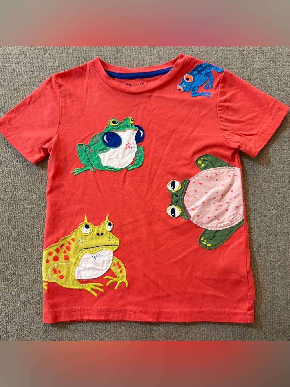 HSA Mini Boden Red Short Sleeve Tee with Colorful Frog Appliques
